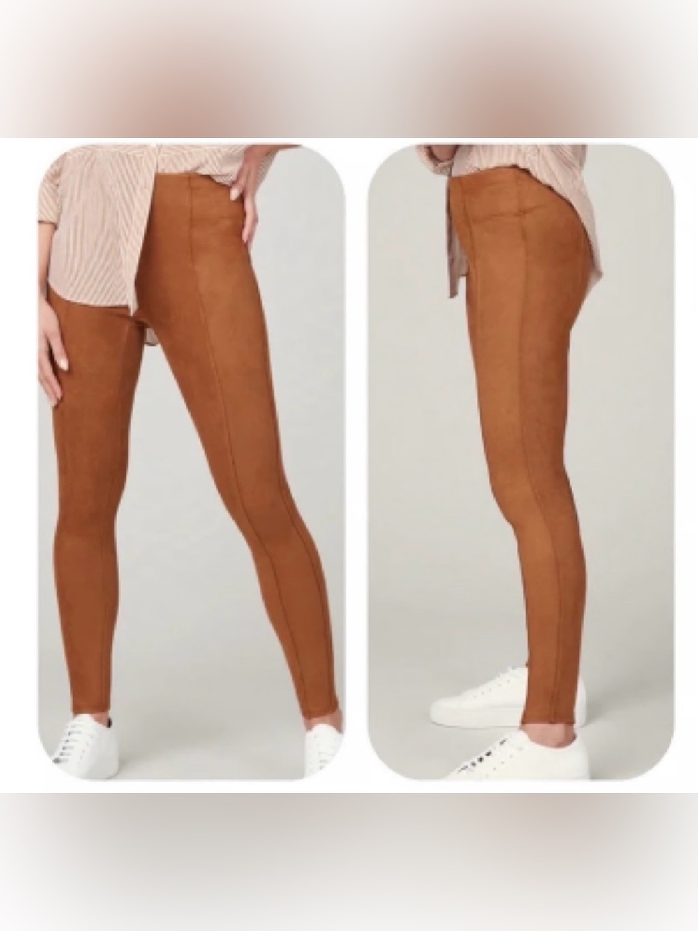 NEW SPANX Faux Suede Leggings Rich Caramel Brown Size Medium 28" Inseam - Picture 2 of 11
